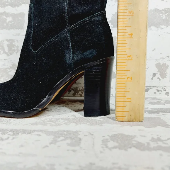 New Vince Camuto Perlanie Leather Black Pointy Toe Heel Knee Hight Boot T166 - Picture 2 of 13